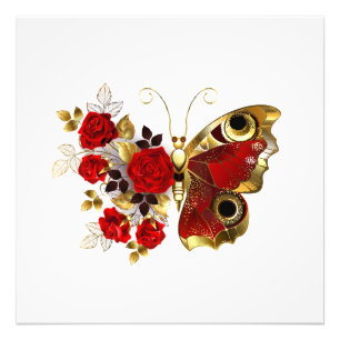 Foto Borboleta de flor vermelha com rosas vermelhas