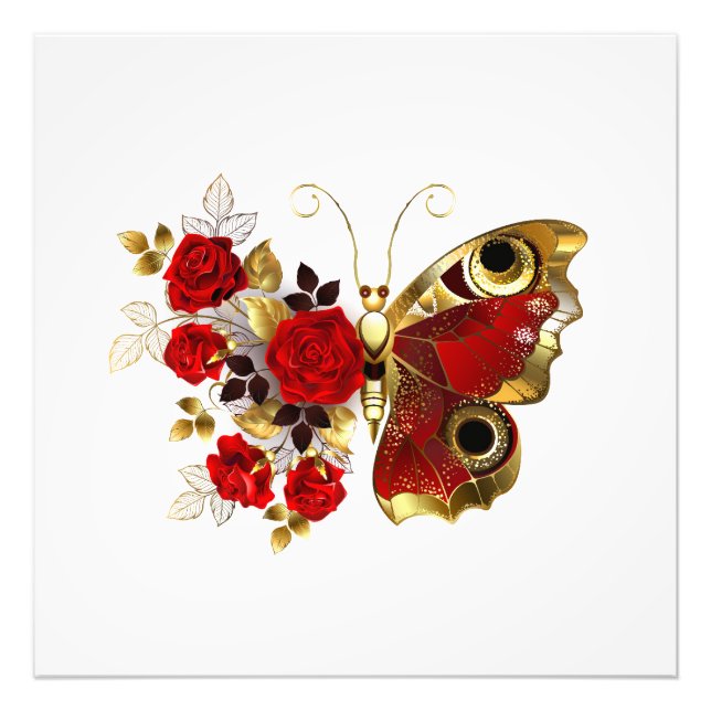Foto Borboleta de flor vermelha com rosas vermelhas (Frente)