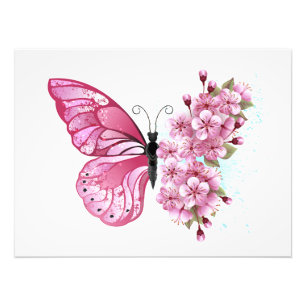 Foto Borboleta Flor com Sakura Rosa