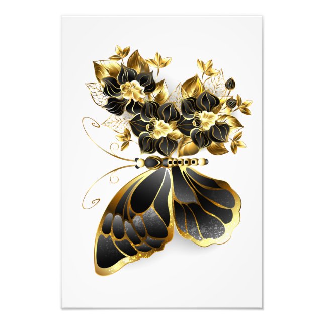 Foto Borboleta Flor de Ouro com Orquídea Preta (Frente)