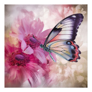 Foto Borboleta Sonhadora com Flores Rosa