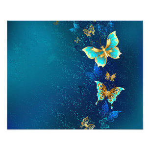 Foto Borboletas de ouro em um fundo azul