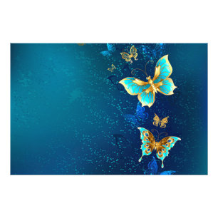 Foto Borboletas de ouro em um fundo azul