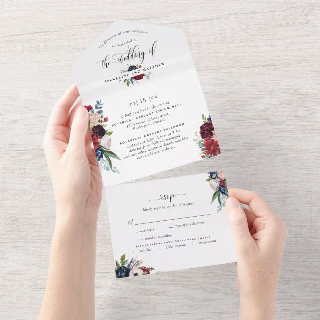 Foto: Borgonha e Casamento Azul e RSVP Perfurado (Aba destacável)