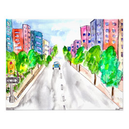 Foto Boulevard City Building Watercolor, com revestimen
