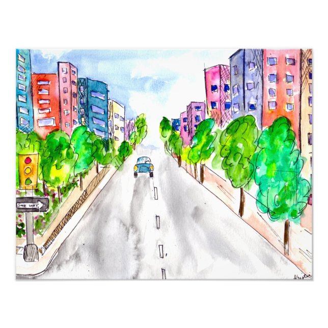 Foto Boulevard City Building Watercolor, com revestimen (Frente)