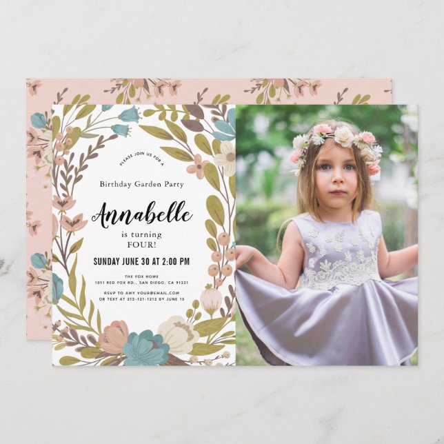 Foto Branca do Partido do Jardim Floral Convite de (Frente/Verso)