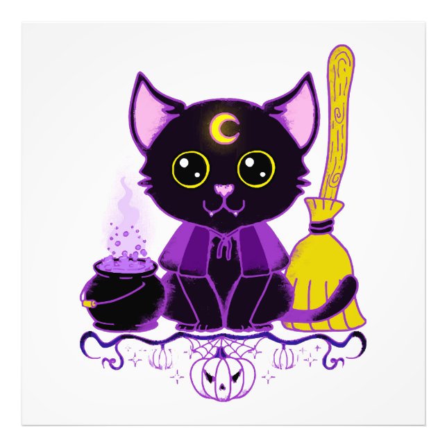 Foto Bruxa de Gato Preto de Halloween Fofo (Frente)