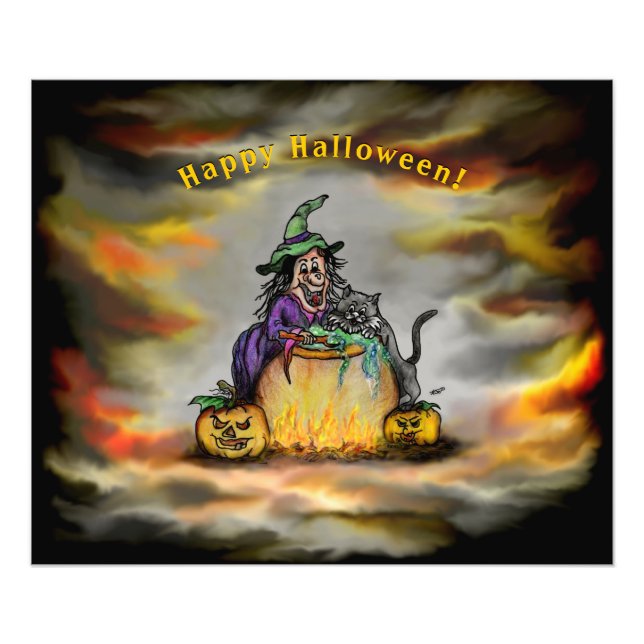 Foto Bruxa e Gato Negro, Feliz Halloween! (Frente)