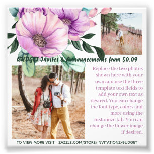 Foto BUDGET Rústico Flores Roxas Modelo de Texto Fotogr