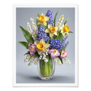 Foto Buquê de Primavera Daffodils Hyacinths Glass Vase