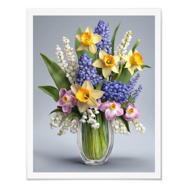 Foto Buquê de Primavera Daffodils Hyacinths Glass Vase (Frente)