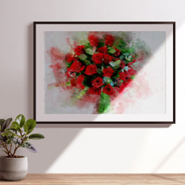 Foto Buquê de Rosas Vermelhas Aquarela em Fundo Branco