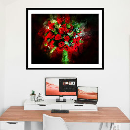 Foto Buquê de Rosas Vermelhas Aquarela em Fundo Preto