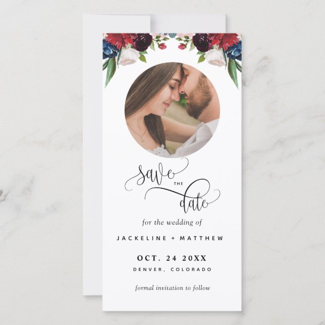 Foto Burgundy Blue Weding The Date Bookmark (Frente)