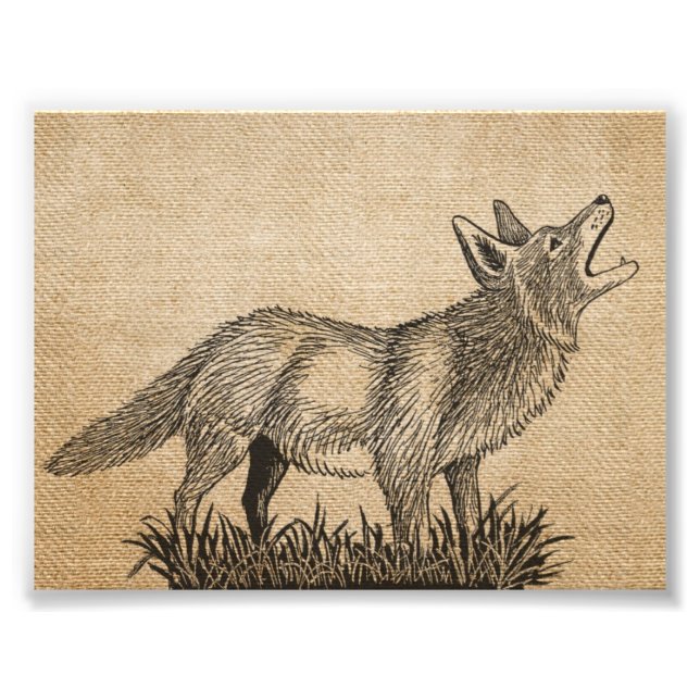 Foto Burlap Vintage Howling Wolf 7" x 5", (Frente)