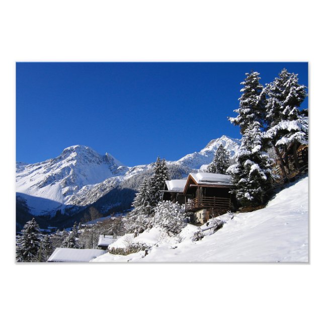 Foto Cabines de madeira cobertas de neve na Suíça (Frente)