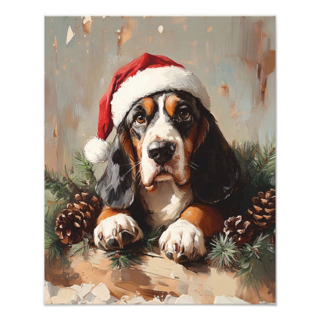 Foto Caça-Basset numa Pintura a Óleo de Santa Hat (Frente)