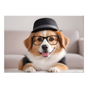 Foto Cachorro engraçado com óculos e chapéu