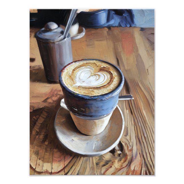 Foto Café na Copa Azul na Mesa de Madeira (Frente)