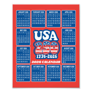 Foto Calendário 2026 - EUA 250 Vermelho Branco Azul