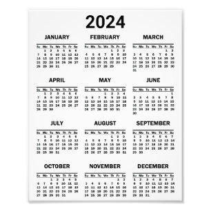 Foto Calendário geral de 2024 anos preto e branco simpl