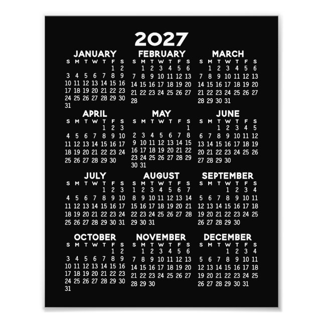 Foto Calendário - vista anual vertical - Preto (Frente)