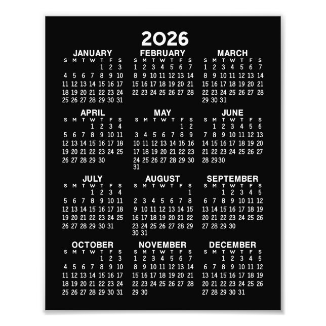 Foto Calendário - vista anual vertical - Preto (Frente)