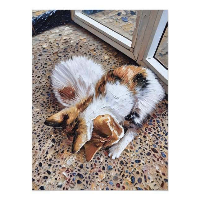 Foto Calico Cat Relaxando pacificamente em solo texturi (Frente)