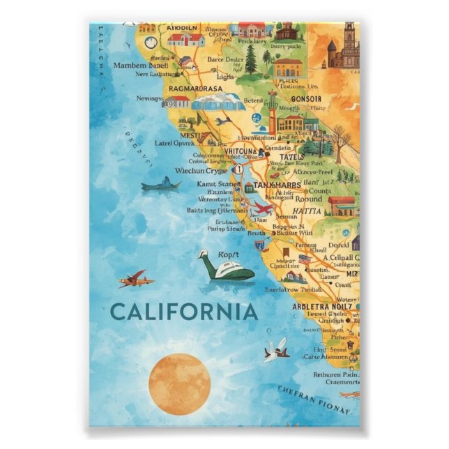 Foto California Illustrated Watercolor Map Art (Frente)