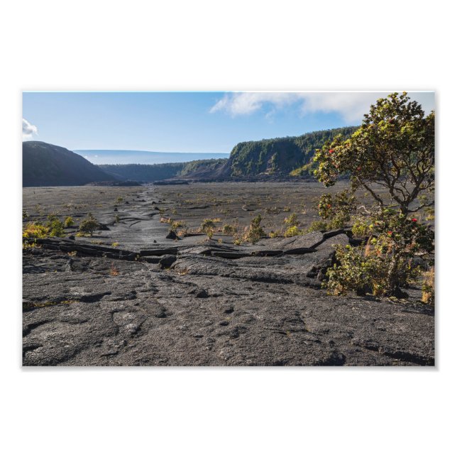 Foto cama seca de lava no alto da cratera de kilauea ik (Frente)