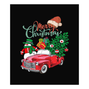 Foto Caminhonete Vermelha Recolhe Árvore de Natal Feliz