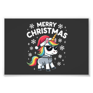 Foto Camiseta Unicórnio De Natal Com Chapéu De Papai No