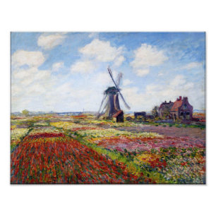 Foto Campo de Monet das tulipas com impressão do moinh