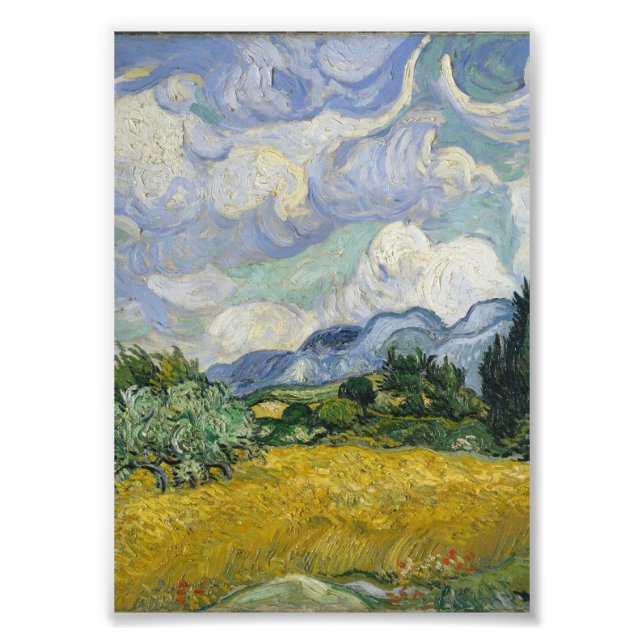 Foto Campo de trigo com ciprestes por Vincent van Gogh (Frente)