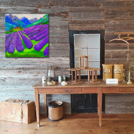 Foto Campos de lavanda pintados à mão em frente às mont