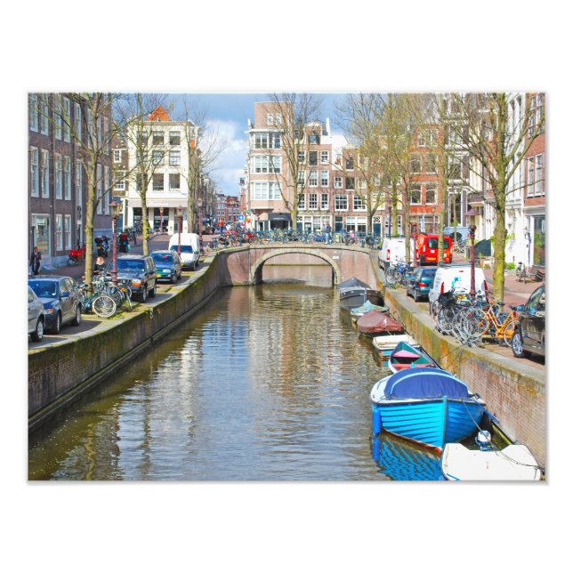 Foto Canal de Amsterdã com barcos (Frente)