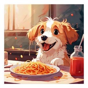 Foto Cão comendo espaguete