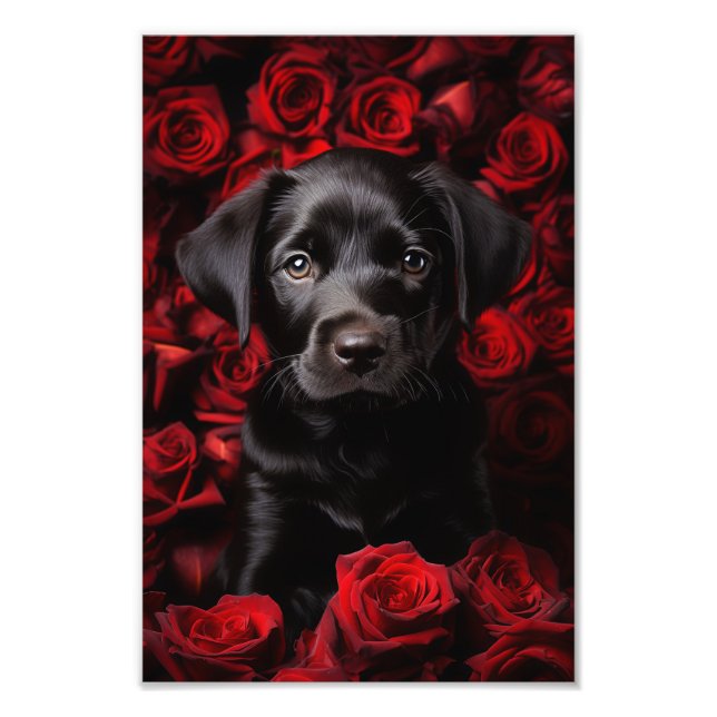 Foto Cãozinho do labrador, com rosas (Frente)