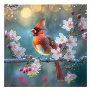 Foto Cardinal Macho ao Luar das Flores de Cerejeira