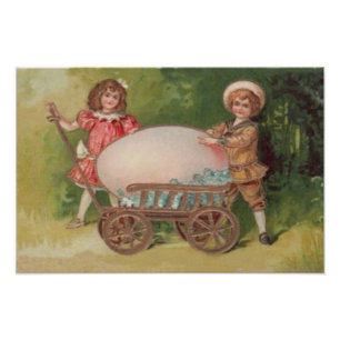 Foto Carrinho de Páscoa de Crianças Vitorianas Ovos Esq