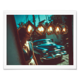 Foto Carro clássico cubano, mulher andando pelas luzes
