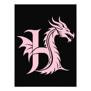 Foto Carta Estilizada com Dragão H, Alfabeto de Dragão,