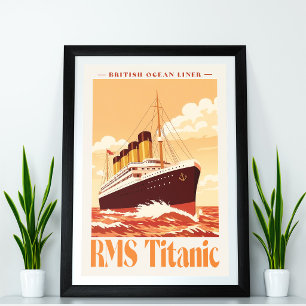Foto Cartaz Antigo do RMS Titanic. Arte Retro de Transa