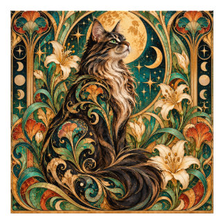 Foto Cartaz Art Nouveau de Gato Místico e Lua