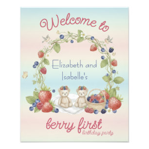 Foto Cartaz de Aniversário de 1 Ano Twins Berry First