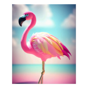 Foto Cartaz de arte de flamingo rosa e azul pastel