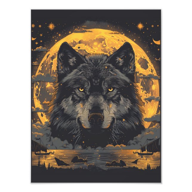 Foto Cartaz de Lobo Lua Cheia Estrelas (Frente)
