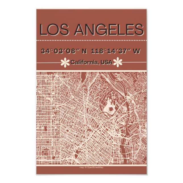 Foto Cartaz de Mapa Mínimo da Cidade de Los Angeles (Frente)