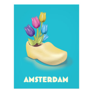 Foto Cartaz de viagem Amsterdam Tamancos e Tulipas.
